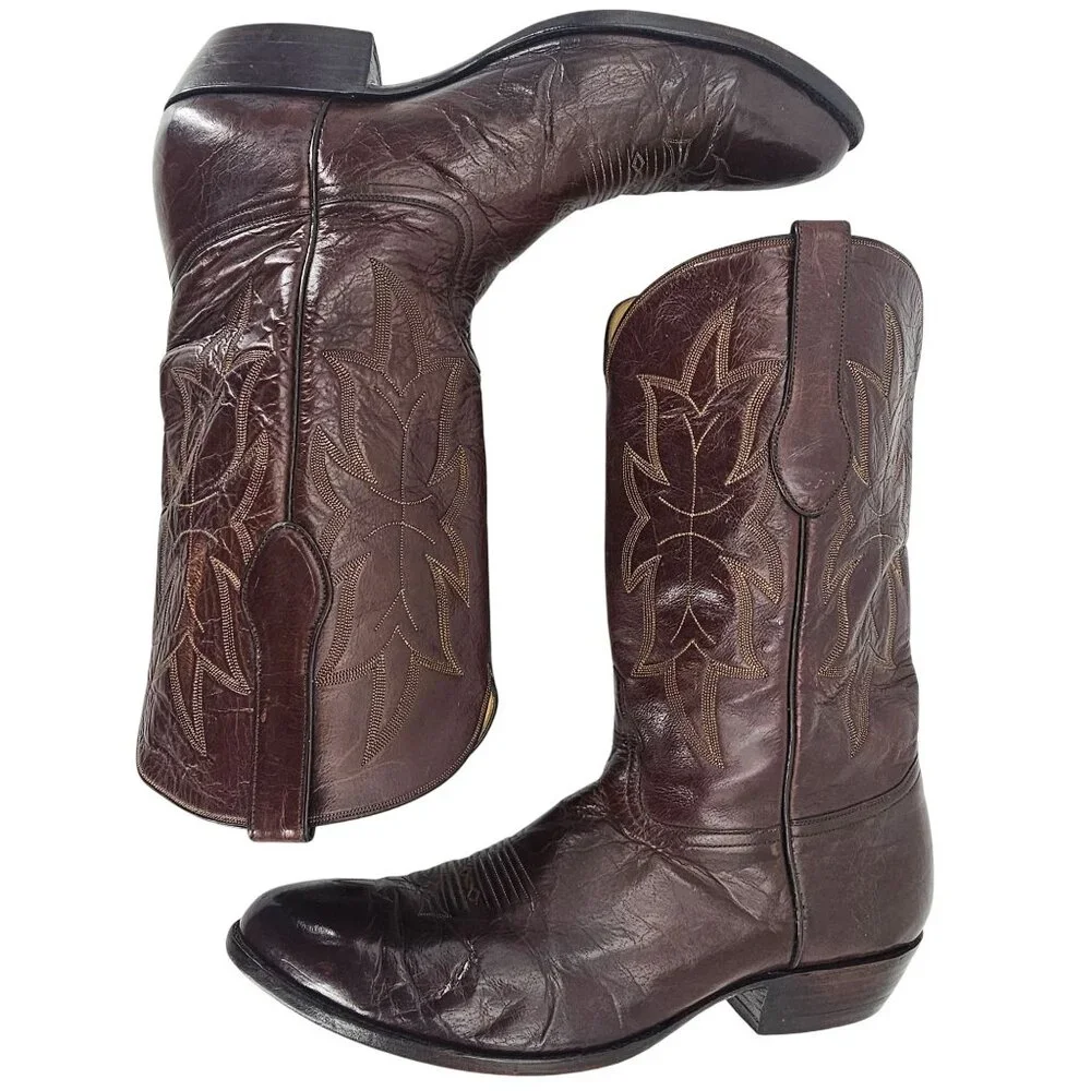 Tres Outlaws Falconhead Mens sz 15 Dark Brown Leather Custom Cowboy Western Boot - Picture 7 of 16